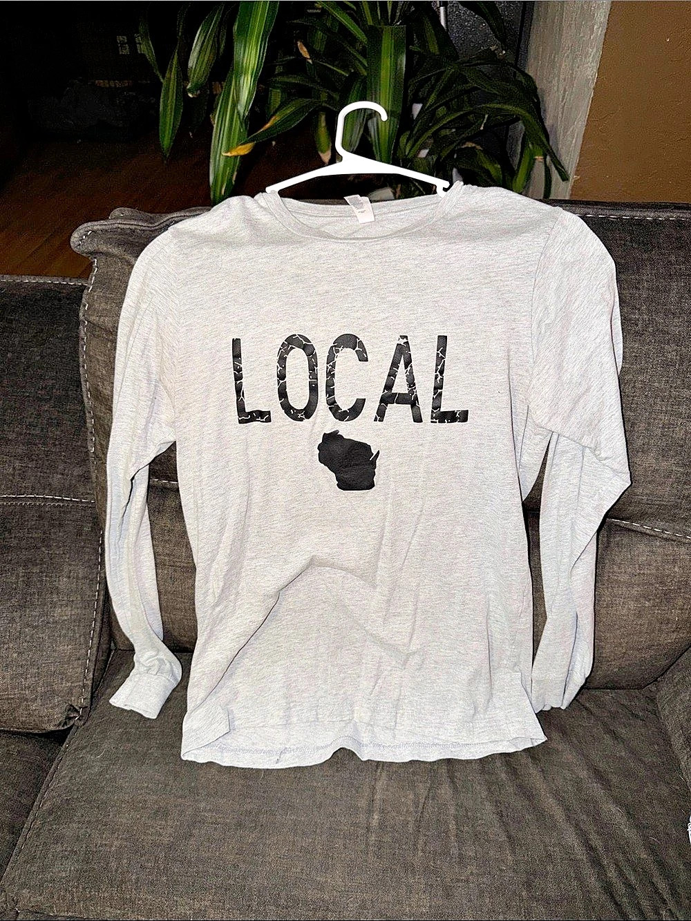Bella Canvas LOCAL Wisconsin Graphic Long Sleeve Tee in Gray Size Medium